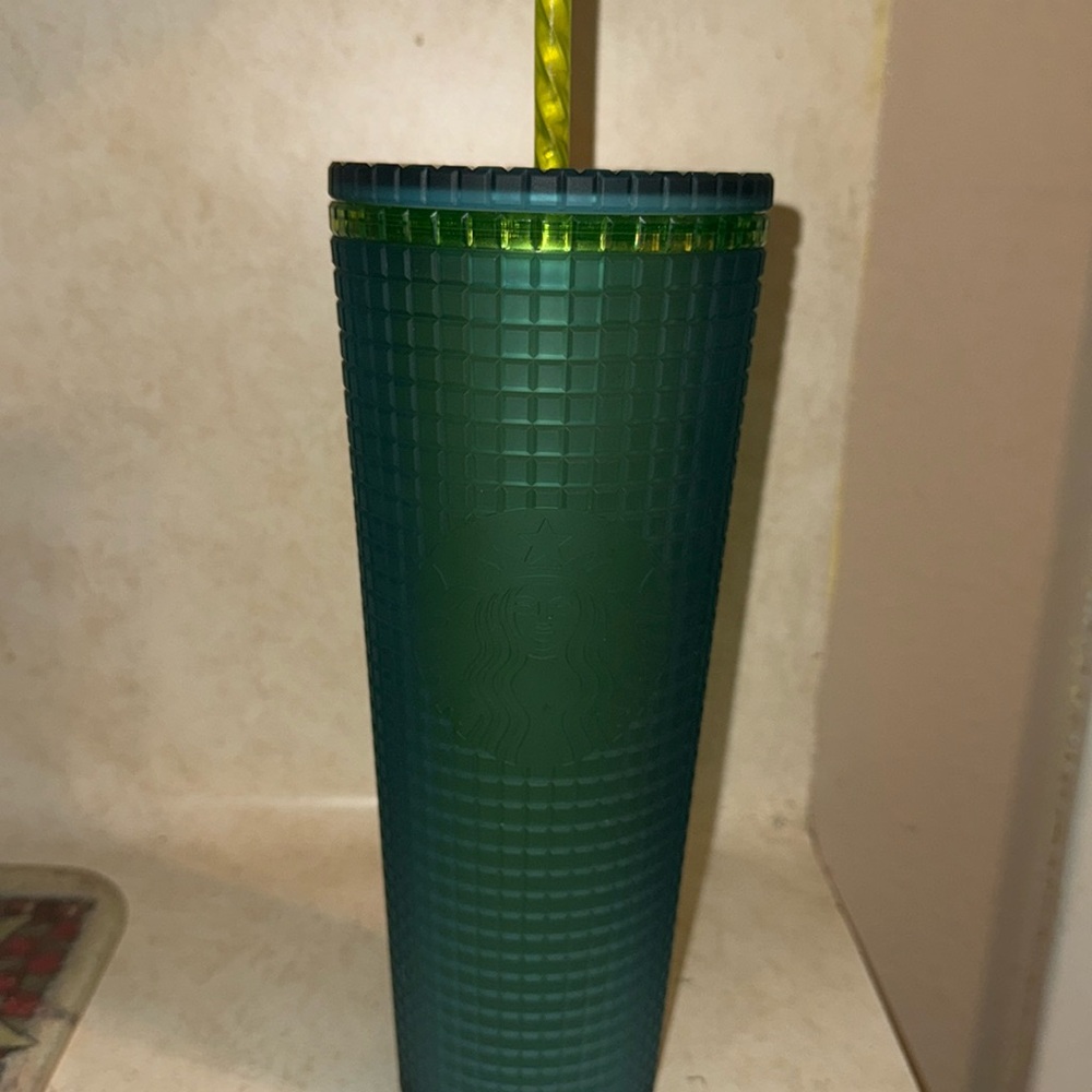 Gently used- Starbucks 24oz Green patterned tumbler